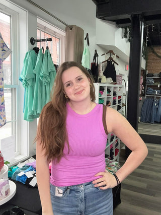Zenana- Soft Ribbed Tight Crew Neck Tank Top  - Bright Mauve