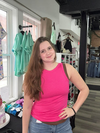 Zenana- Soft Ribbed Tight Crew Neck Tank Top  - Fuchsia