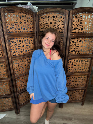 POL Back Cross Strap Details Balloon Sleeve Sweatshirt