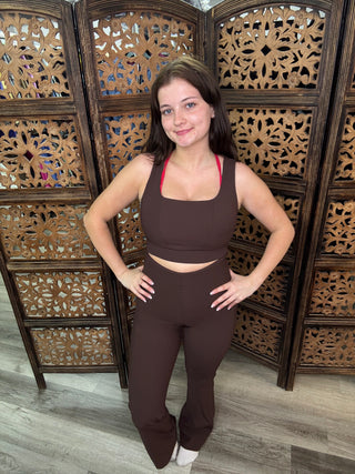 Rae Mode Nylon Ribbed Square Neck Sports Bra | Boutique Athleisure- Brown