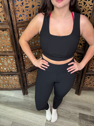 Rae Mode Nylon Ribbed Square Neck Sports Bra | Boutique Athleisure- Black