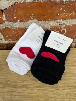 Zenana - Crew Socks with Red Heart - Black and Red