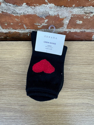 Zenana - Crew Socks with Red Heart - Black and Red