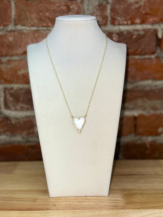 Gold Heart Pendant Necklace with Crystal Accent Border