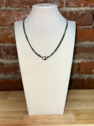 Gunmetal Cuban Link Chain Necklace with Crystal Clasp Accent