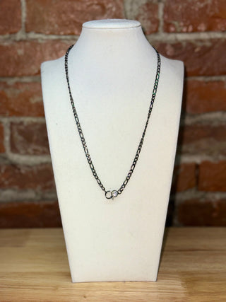 Gunmetal Chain Necklace with Crystal Pavé Clasp Accent