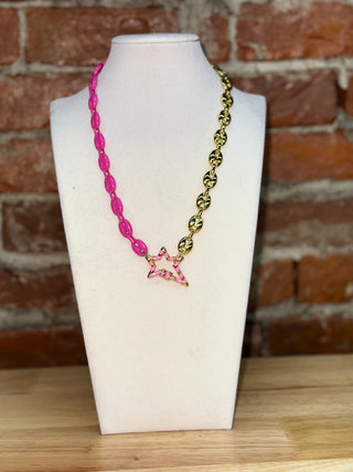 Pink & Gold Star Link Chain Necklace