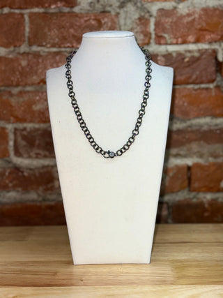 Gunmetal Pavé Clasp Chain Necklace
