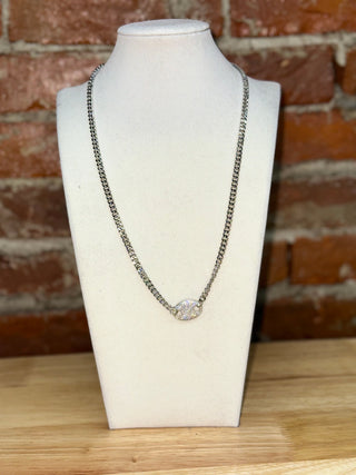 Silver Pavé Disc Chain Necklace