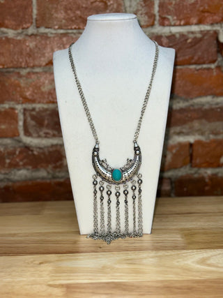 Turquoise Fringe Statement Necklace