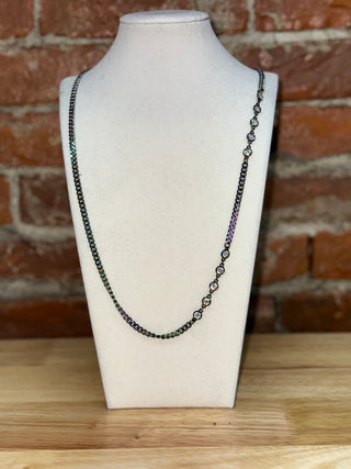 Gunmetal Crystal Chain Necklace