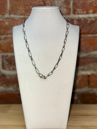 Gunmetal Paperclip Chain Crystal Toggle Necklace