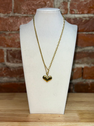 Gold Puffy Heart Pendant Necklace