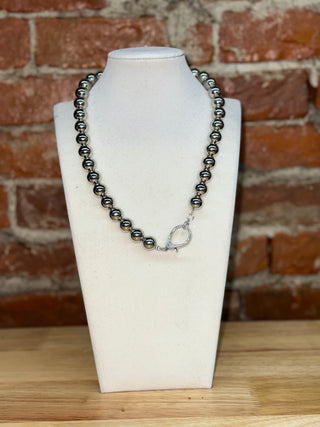 Gunmetal Beaded Necklace with Crystal Toggle Clasp