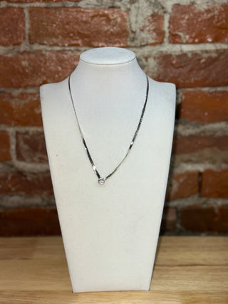 Gunmetal Crystal Pendant Necklace