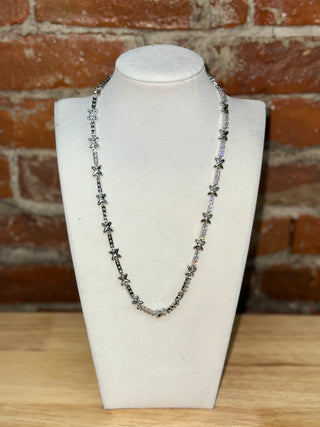 Gunmetal X Link Crystal Necklace