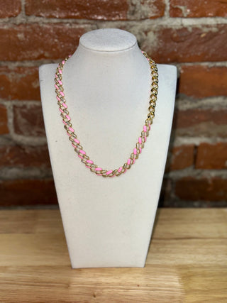 Pink Enamel Cuban Link Necklace