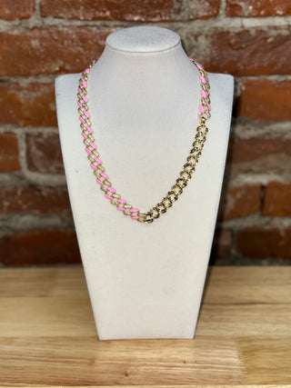 Pink Enamel Cuban Link Necklace
