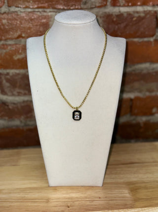 Black Frame Crystal Pendant Necklace