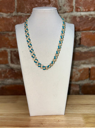 Turquoise Enamel Cuban Link Necklace