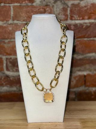 Gold Chain Necklace with Crystal Pendant