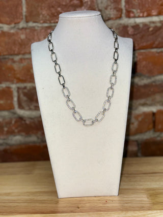 Silver Pavé Paperclip Chain Necklace