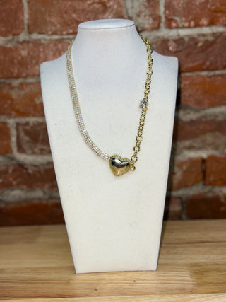 Gold Heart Pendant Necklace with Crystal Chain Detail