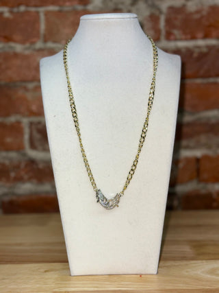 Gold Chain Necklace with Crystal Horseshoe Pendant