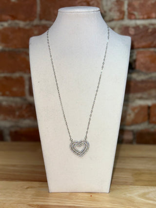 Silver Crystal Open Heart Pendant Necklace