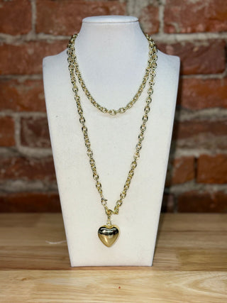 Gold Layered Heart Pendant Chain Necklace