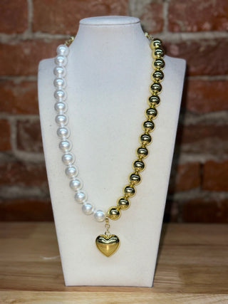 Gold & Pearl Whisper Heart Pendant Statement Necklace