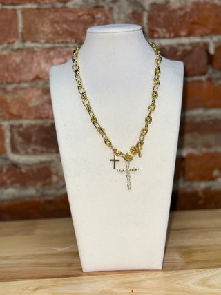 Gold Chain Cross Charm Necklace