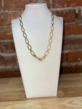 Gold Mixed Link Pavé Chain Necklace