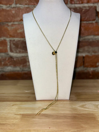 Gold Adjustable Y Necklace with Black Crystal Accent