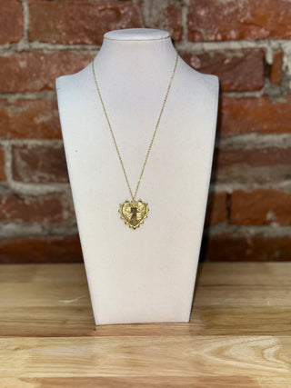 Golden Sacred Heart Sunburst Pendant Necklace