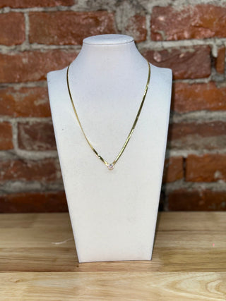 Gold Herringbone Necklace with Crystal Accent