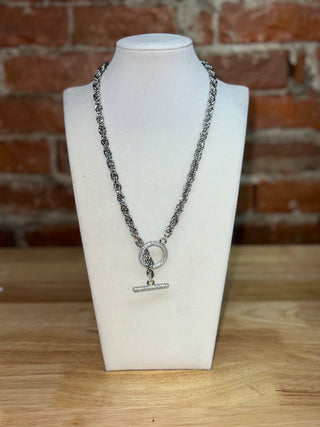 Silver Pavé Toggle Chain Necklace