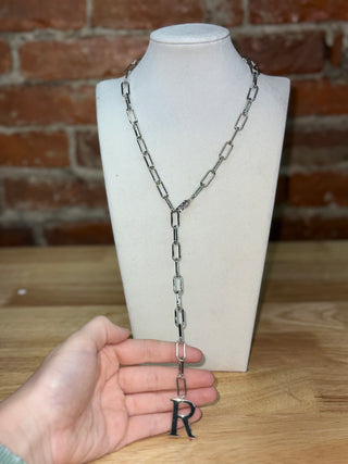 Silver Initial Lariat Paperclip Necklace