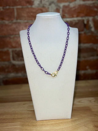 Purple Paperclip Chain Necklace with Crystal Clasp