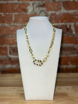 Golden Oval Link Necklace with Crystal Clasp