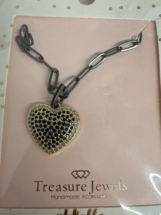 Black Paperclip Heart Necklace
