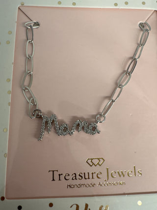 Mama Crystal Script Necklace