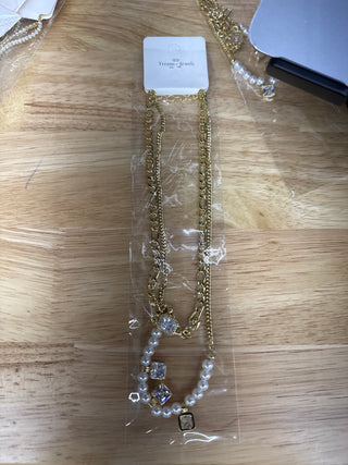 Pearl & Crystal Layered Chain Necklace