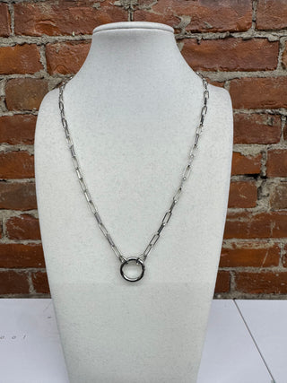 Silver Paperclip Chain Necklace with Circle Pendant