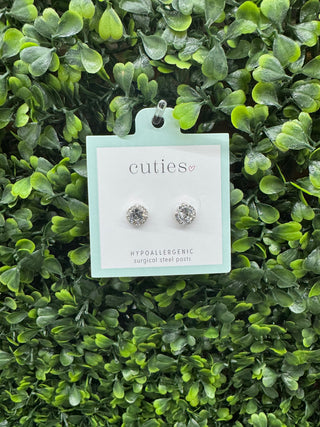 Cuties Silver Halo Crystal Stud Earrings