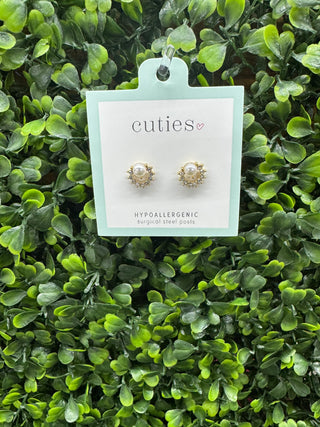 Cuties Gold Pearl Halo Stud Earrings