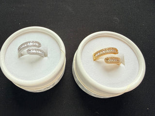 Baguette Crystal Open Ring - Gold and Silver