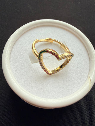 Small Open Heart Ring Collection - Gold / Multi