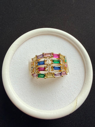 Rainbow Baguette Statement Ring