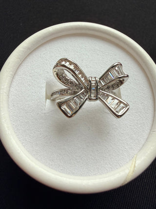 Crystal Bow Statement Ring - Silver